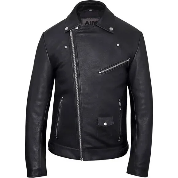 Men Black Casual Leather Jacket Geniune Cow Hide Motorcycle Style Perfecto Biker - Picture 3 of 8